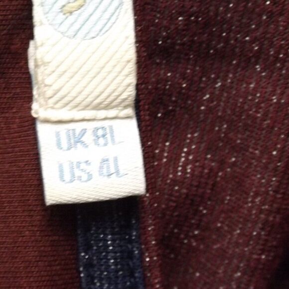 BODEN Burgundy Sparkle Dress, 4L, Flutter Sleeve, V-neckline, Belted/Sash - Picture 10 of 12